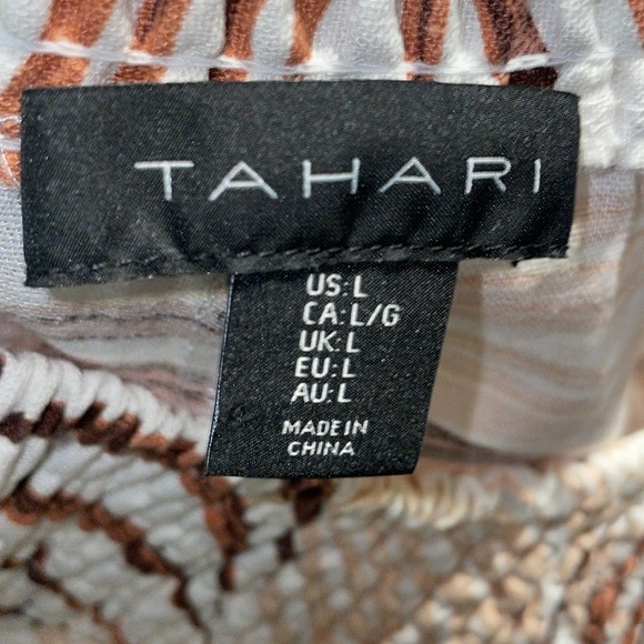 Tahari Linen Blend Palm Print Pants Womens Size Large.  Brown/Cream. Wide Leg. - Picture 2 of 9